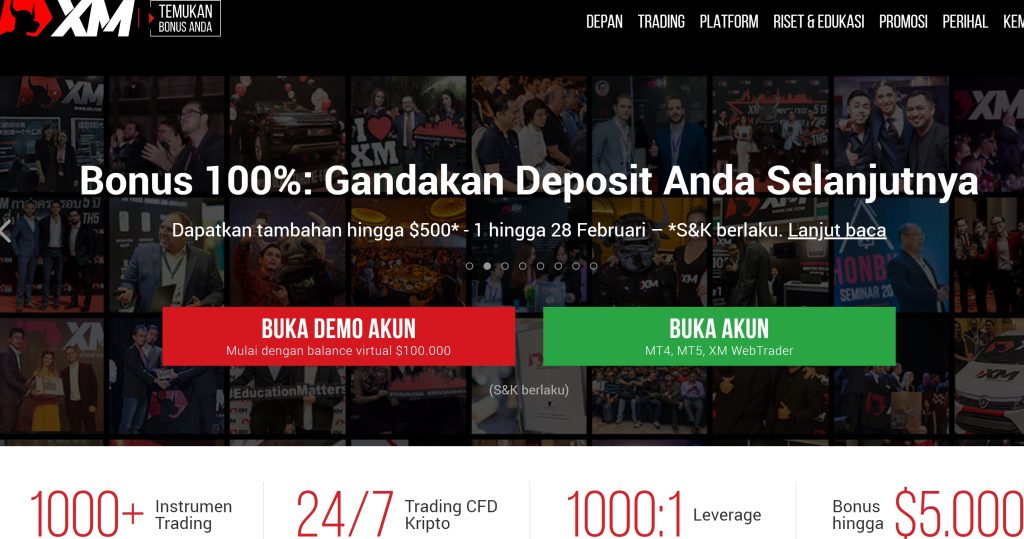 Tampilan website broker XM