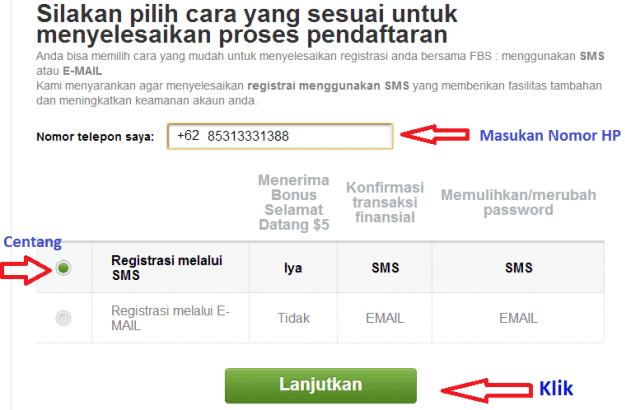 Verifikasi akun fbs lewat SMS