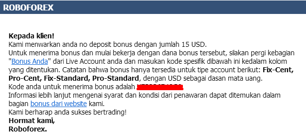Email Bonus Roboforex