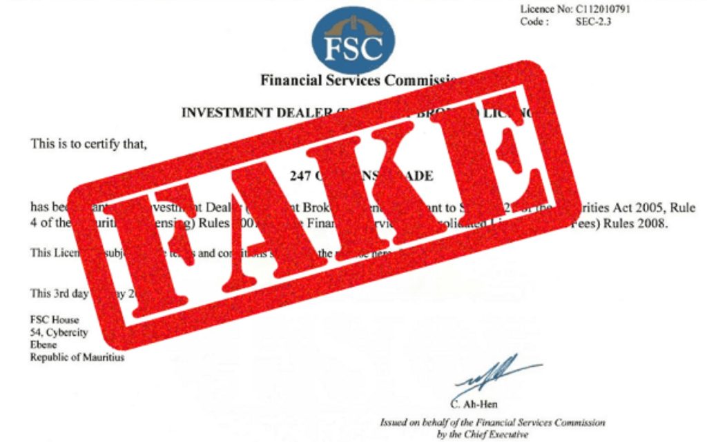 Contoh lisensi broker palsu