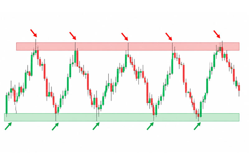 Ilustrasi zona support dan resistance sebagai level acuan pengamatan