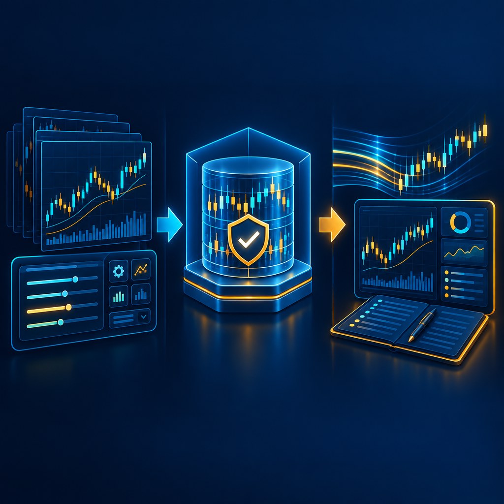 Diagram visual tahapan development, validation, dan forward test pada strategi forex.